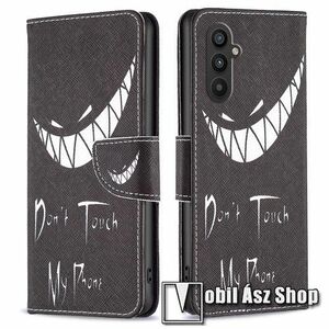 Notesz / mappa tok - Do Not Touch My Phone MINTÁS - oldalra nyíló, rejtett mágneses záródás, bankkártyatartó zsebek, asztali tartó funkció, szilikon belső - SAMSUNG Galaxy A24 4G (SM-A245F/DS) kép