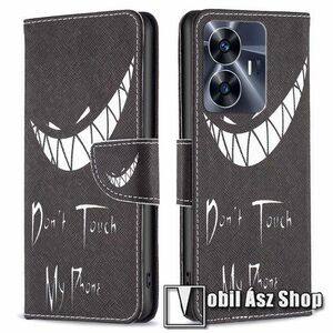 Notesz / mappa tok - Do Not Touch Me MINTÁS - oldalra nyíló, rejtett mágneses záródás, bankkártyatartó zsebek, asztali tartó funkció, szilikon belső - Realme C55 / narzo N55 kép