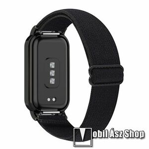 Okosóra szíj - FEKETE - szövet, sztreccses, 120-220mm-es méretű csuklóig ajánlott, fém keret - Xiaomi Redmi Band 2 / Smart Band 2 / Smart Band 8 Active kép