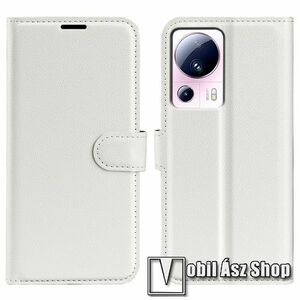 WALLET notesz tok / flip tok - FEHÉR - asztali tartó funkciós, oldalra nyíló, rejtett mágneses záródás, bankkártyatartó zseb, szilikon belső - Xiaomi 13 Lite / Civi 2 kép