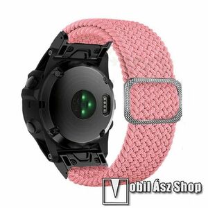 Okosóra szíj - fonott szövet, sztreccses, állítható, légáteresztő, csatos - RÓZSASZÍN - 210mm hosszú, 26mm széles QUICKFIT - Garmin Fenix 7X / 5X Plus / 5X Plus Sapphire / 6X / 6X Sapphire / 6X Pro / 6X Pro Solar / 6X Pro Sapphire kép