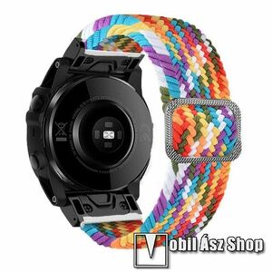 Okosóra szíj - fonott szövet, sztreccses, állítható, légáteresztő, csatos - SZÍNES - 210mm hosszú, 26mm széles QUICKFIT - Garmin Fenix 7X / 5X Plus / 5X Plus Sapphire / 6X / 6X Sapphire / 6X Pro / 6X Pro Solar / 6X Pro Sapphire kép