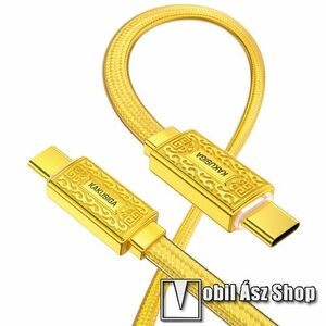 KAKUSIGA Jinhui adatátvitel adatkábel és töltő - Type-C / Type-C csatlakozás, 20V/5A, 100W, 1.2m hosszú szövettel bevont kábel, dombornyomott fém házas, PD gyorstöltés támogatás - ARANY - KSC-801 - GYÁRI kép