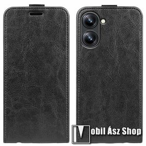 SLIM FLIP tok - FEKETE - lefelé nyíló, rejtett mágneses záródás, szilikon belső, bankkártya tartó, előlapi hangszóró nyílás - Realme 10 4G kép