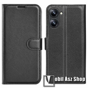 WALLET notesz tok / flip tok - FEKETE - asztali tartó funkciós, oldalra nyíló, rejtett mágneses záródás, bankkártyatartó zseb, szilikon belső - Realme 10 4G kép
