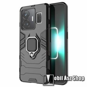 TRANSFORM PRO műanyag védő tok / hátlap - FEKETE - szilikon betétes, kitámasztható, fém ujjgyűrűvel, tapadófelület mágneses autós tartóhoz - ERŐS VÉDELEM! - Realme GT Neo 5 / GT Neo 5 240W / Realme GT3 kép