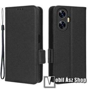 SLIM WALLET notesz tok / flip tok - FEKETE - asztali tartó funkciós, oldalra nyíló, rejtett mágneses záródás, bankkártyatartó zseb, szilikon belső - Realme C55 / narzo N55 kép