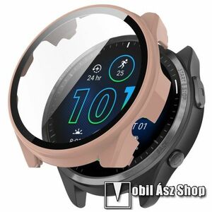 Okosóra műanyag védő tok / keret - RÓZSASZÍN - 9H edzett üveg előlap védő is! - Garmin Forerunner® 965 kép