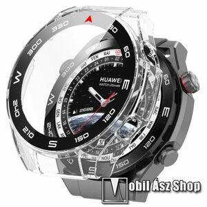 Okosóra műanyag védő tok / keret - ÁTLÁTSZÓ - 9H edzett üveg előlap védő is! - HUAWEI Watch Ultimate kép