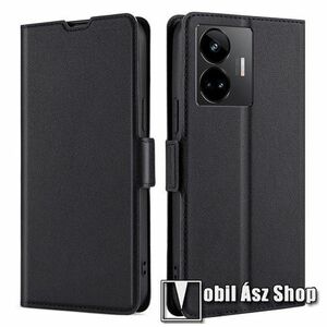 SLIM notesz / mappa tok - FEKETE - oldalra nyíló, asztali tartó funkciós, bankkártyatartó, szilikon belsővel, mágneses záródás - Realme GT Neo 5 / GT Neo 5 240W / Realme GT3 kép