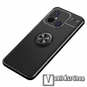 OTT! METAL RING szilikon védő tok / hátlap - FEKETE - fém ujjgyűrű, tapadófelület mágneses autós tartóhoz, kitámasztható, ERŐS VÉDELEM! - Xiaomi Redmi 12C / Redmi 11A / Poco C55 kép