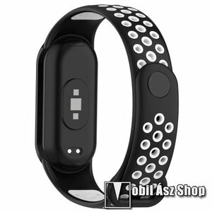 Okosóra szíj - légáteresztő, sportoláshoz, szilikon - FEKETE / FEHÉR - 119+102mm hosszú - Xiaomi Smart Band 8, 8 NFC, 9, 9 NFC kép