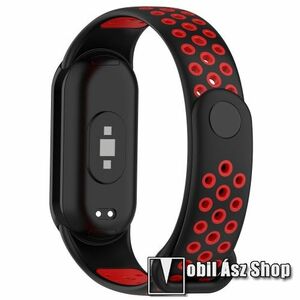 Okosóra szíj - légáteresztő, sportoláshoz, szilikon - FEKETE / PIROS - 119+102mm hosszú - Xiaomi Smart Band 8, 8 NFC, 9, 9 NFC kép