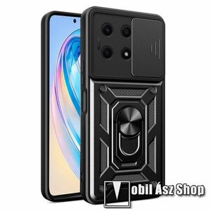 OTT! CAMSHIELD ARMOR műanyag védő tok / hátlap - FEKETE - szilikon betétes, kitámasztható, fém ujjgyűrűvel, eltolható kamera védő fedéllel, tapadófelület mágneses autós tartóhoz - HUAWEI Honor X8a kép