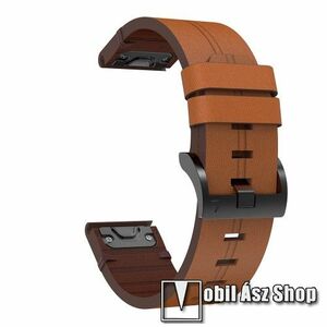 Okosóra szíj - BARNA - valódi bőr - 95mm + 120mm hosszú, 22mm-es QUICKFIT csatlakozó - Garmin Fenix 7 / 5 / 5 Plus / 6 / 6 Pro / Instinct / Forerunner 935 / 745 / 945 / Xiaomi Amazfit Falcon kép