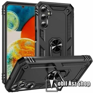 OTT! HYBRID ARMOR műanyag védő tok / hátlap - FEKETE - szilikon betétes, kitámasztható, fém ujjgyűrűvel, tapadófelület mágneses autós tartóhoz - ERŐS VÉDELEM! - SAMSUNG Galaxy A24 4G (SM-A245F/DS) kép