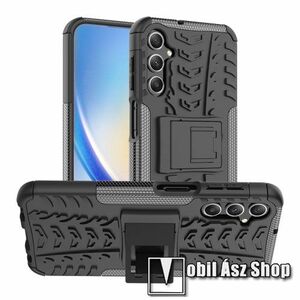 OTT! VROOM műanyag védő tok / hátlap - FEKETE - AUTÓGUMI MINTÁS - szilikon betétes, asztali tartó funkciós, ERŐS VÉDELEM! - SAMSUNG Galaxy A24 4G (SM-A245F/DS) kép