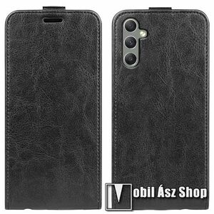 SLIM FLIP tok - FEKETE - lefelé nyíló, rejtett mágneses záródás, szilikon belső, bankkártya tartó, előlapi hangszóró nyílás - SAMSUNG Galaxy A24 4G (SM-A245F/DS) kép