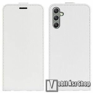 SLIM FLIP tok - FEHÉR - lefelé nyíló, rejtett mágneses záródás, szilikon belső, bankkártya tartó, előlapi hangszóró nyílás - SAMSUNG Galaxy A24 4G (SM-A245F/DS) kép