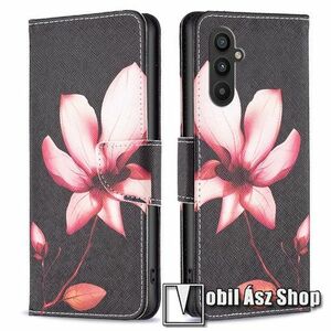 Notesz / mappa tok - VIRÁG MINTÁS - oldalra nyíló, rejtett mágneses záródás, bankkártyatartó zsebek, asztali tartó funkció, szilikon belső - SAMSUNG Galaxy A24 4G (SM-A245F/DS) kép