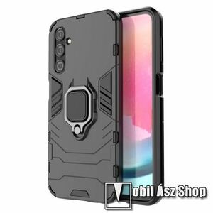 TRANSFORM PRO műanyag védő tok / hátlap - FEKETE - szilikon betétes, kitámasztható, fém ujjgyűrűvel, tapadófelület mágneses autós tartóhoz - ERŐS VÉDELEM! - SAMSUNG Galaxy A24 4G (SM-A245F/DS) kép