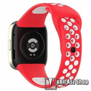 Okosóra szíj - légáteresztő, sportoláshoz, szilikon - PIROS / FEHÉR - 122 + 100mm hosszú - Xiaomi Mi Watch Lite 3 / Xiaomi Redmi Watch 3 / Redmi Band 3 kép
