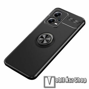 OTT! METAL RING szilikon védő tok / hátlap - FEKETE - fém ujjgyűrű, tapadófelület mágneses autós tartóhoz, kitámasztható, ERŐS VÉDELEM! - Xiaomi Poco X5 / Redmi Note 12 5G kép