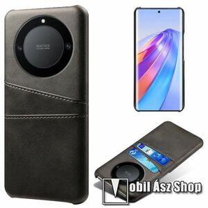 Műanyag védő tok / PU bőr hátlap - FEKETE - bankkártya tartó zsebek - HUAWEI Honor X40 / Honor X9a / Honor Magic5 Lite kép