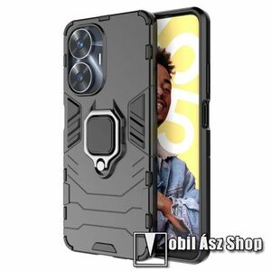 TRANSFORM PRO műanyag védő tok / hátlap - FEKETE - szilikon betétes, kitámasztható, fém ujjgyűrűvel, tapadófelület mágneses autós tartóhoz - ERŐS VÉDELEM! - Realme C55 / narzo N55 kép