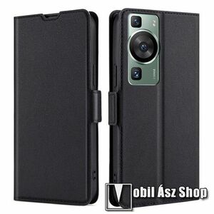 SLIM notesz / mappa tok - FEKETE - oldalra nyíló, asztali tartó funkciós, bankkártyatartó, szilikon belsővel, mágneses záródás - HUAWEI P60 / P60 Pro kép