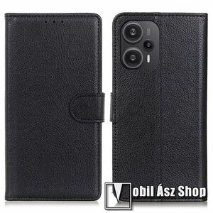 WALLET notesz tok / flip tok - FEKETE - asztali tartó funkciós, oldalra nyíló, rejtett mágneses záródás, bankkártyatartó zseb, szilikon belső - Xiaomi Redmi Note 12 Turbo / Poco F5 5G kép