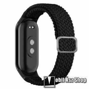 Okosóra szíj - fonott szövet körpánt - FEKETE - sztreccses, 190mm hosszú - Xiaomi Smart Band 8, 8 NFC, 9, 9 NFC kép