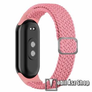 Okosóra szíj - fonott szövet körpánt - RÓZSASZÍN - sztreccses, 190mm hosszú - Xiaomi Smart Band 8, 8 NFC, 9, 9 NFC kép