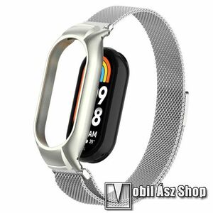 Okosóra fém szíj - EZÜST - milánói design, mágneses, fém bumper - 230mm hosszú - Xiaomi Smart Band 8 kép