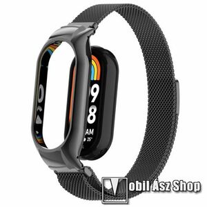 Okosóra fém szíj - FEKETE - milánói design, mágneses, fém bumper - 230mm hosszú - Xiaomi Smart Band 8 kép