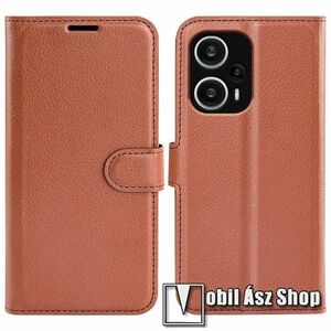 WALLET notesz tok / flip tok - BARNA - asztali tartó funkciós, oldalra nyíló, rejtett mágneses záródás, bankkártyatartó zseb, szilikon belső - Xiaomi Redmi Note 12 Turbo / Poco F5 kép