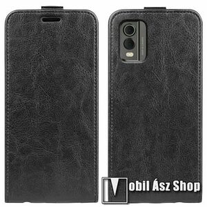 SLIM FLIP tok - FEKETE - lefelé nyíló, rejtett mágneses záródás, szilikon belső, bankkártya tartó, előlapi hangszóró nyílás - NOKIA C32 kép