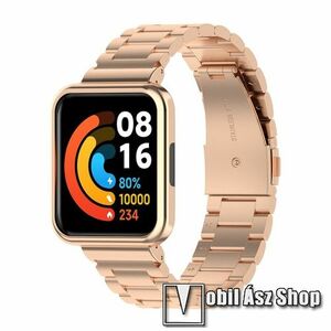 Okosóra fém szíj / fém tok (bumper) - rozsdamentes acél, csatos - ROSE GOLD - 242mm hosszú - Xiaomi Redmi Watch 2 Lite kép