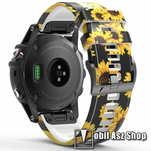 Okosóra szíj - szilikon - NAPRAFORGÓ MINTÁS - 125mm+92mm hosszú, 22mm széles QUICKFIT csatlakozó - Garmin Fenix 7 / 5 / 5 Plus / 5 Plus Sapphire / 6 / 6 Pro / 6 Sapphire / Instinct / Forerunner 935 / 745 / 945 / Quatix 3 kép