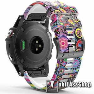 Okosóra szíj - szilikon - SZÍNES VIRÁG MINTÁS - 125mm+92mm hosszú, 22mm széles QUICKFIT csatlakozó - Garmin Fenix 7 / 5 / 5 Plus / 5 Plus Sapphire / 6 / 6 Pro / 6 Sapphire / Instinct / Forerunner 935 / 745 / 945 / Quatix 3 kép