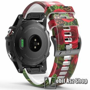 Okosóra szíj - szilikon - RÓZSA MINTÁS - 125mm+92mm hosszú, 22mm széles QUICKFIT csatlakozó - Garmin Fenix 7 / 5 / 5 Plus / 5 Plus Sapphire / 6 / 6 Pro / 6 Sapphire / Instinct / Forerunner 935 / 745 / 945 / Quatix 3 kép
