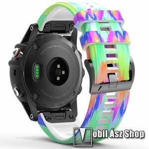 Okosóra szíj - szilikon - SZÍNES CSÍKOS MINTÁS - 125mm+92mm hosszú, 26mm széles QUICKFIT csatlakozó - Garmin Fenix 7X / 5X Plus / 5X Plus Sapphire / 6X / 6X Sapphire / 6X Pro / 6X Pro Solar / 6X Pro Sapphire / Quatix 3 kép