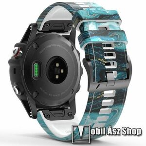 Okosóra szíj - szilikon - KÉK MÁRVÁNY MINTÁS - 125mm+92mm hosszú, 26mm széles QUICKFIT csatlakozó - Garmin Fenix 7X / 5X Plus / 5X Plus Sapphire / 6X / 6X Sapphire / 6X Pro / 6X Pro Solar / 6X Pro Sapphire / Quatix 3 kép