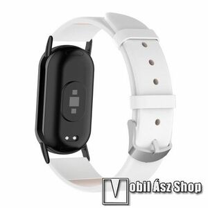 Valódi bőr okosóra szíj - FEHÉR - 95mm + 123mm hosszú - Xiaomi Smart Band 8, 8 NFC, 9, 9 NFC kép