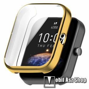 Okosóra szilikon védő tok / keret - GALVANIZÁLT ARANY - szilikon előlapvédő is! - Xiaomi Amazfit Bip 3 / Amazfit Bip 3 Pro kép