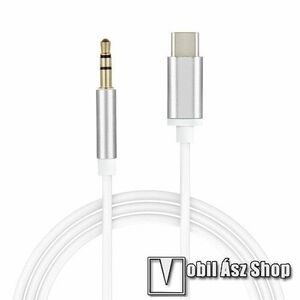 UNIVERZÁLIS audió kábel - 3, 5mm / Type-C csatlakozó, 3 pólusú jack csatlakozó, 1m hosszú, AUX - FEHÉR kép