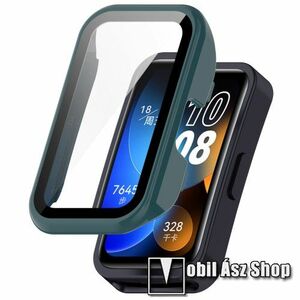 Okosóra műanyag védő tok / keret - SÖTÉTZÖLD - 9H edzett üveg előlap védő is! - HUAWEI Band 8 kép