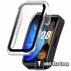 Okosóra műanyag védő tok / keret - ÁTLÁTSZÓ - 9H edzett üveg előlap védő is! - HUAWEI Band 8 kép