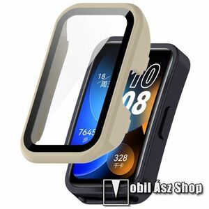 Okosóra műanyag védő tok / keret - CSONTFEHÉR - 9H edzett üveg előlap védő is! - HUAWEI Band 8 kép