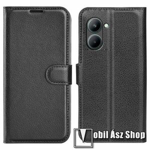 WALLET notesz tok / flip tok - FEKETE - asztali tartó funkciós, oldalra nyíló, rejtett mágneses záródás, bankkártyatartó zseb, szilikon belső - Realme C33 (RMX3624) / C33 (2023) kép